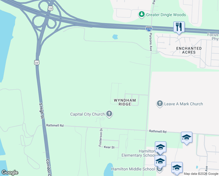 map of restaurants, bars, coffee shops, grocery stores, and more near 4643 Kenross Drive in Columbus