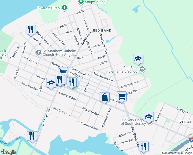 map of restaurants, bars, coffee shops, grocery stores, and more near 811 Columbia Boulevard in National Park