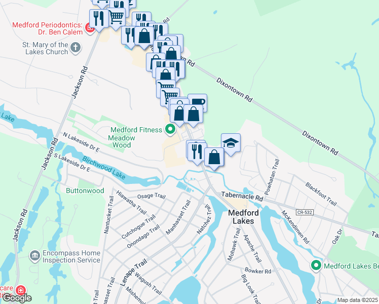 map of restaurants, bars, coffee shops, grocery stores, and more near 708 Stokes Road in Medford