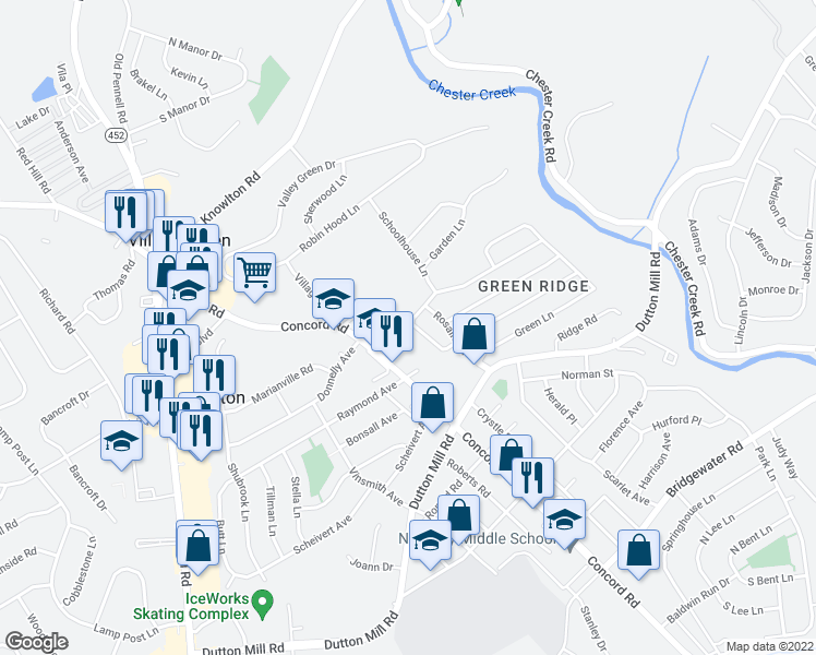 map of restaurants, bars, coffee shops, grocery stores, and more near 25 Sheridan Lane in Aston