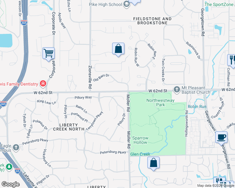 map of restaurants, bars, coffee shops, grocery stores, and more near 5426 Bethesda Lane in Indianapolis