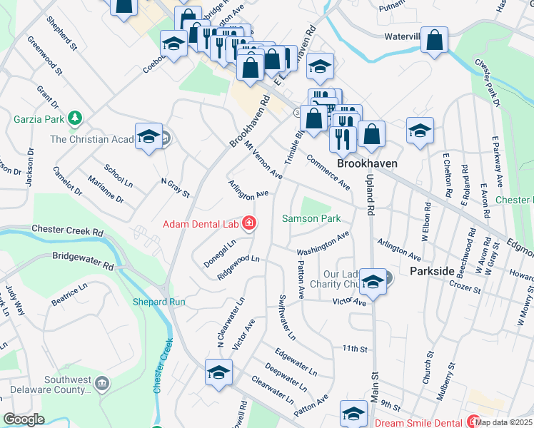 map of restaurants, bars, coffee shops, grocery stores, and more near 138 Trimble Boulevard in Brookhaven