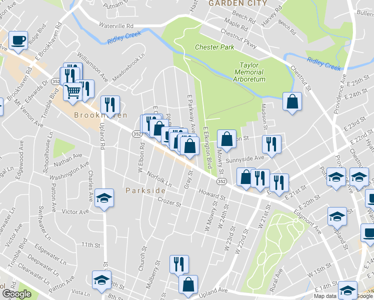 map of restaurants, bars, coffee shops, grocery stores, and more near 15 East Avon Road in Brookhaven