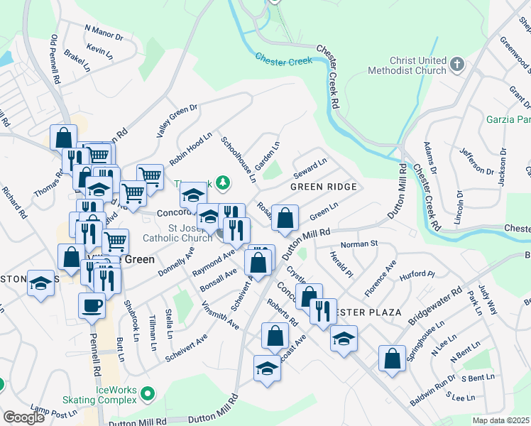map of restaurants, bars, coffee shops, grocery stores, and more near 21 Rosalie Ln in Aston