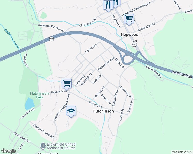 map of restaurants, bars, coffee shops, grocery stores, and more near 4 Gaddis Street in Hopwood
