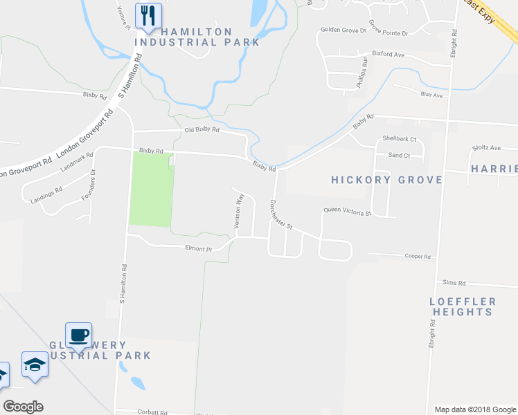 map of restaurants, bars, coffee shops, grocery stores, and more near 5710 Cruiser Avenue in Groveport