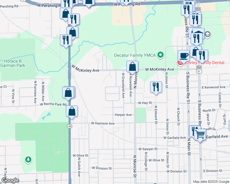 map of restaurants, bars, coffee shops, grocery stores, and more near 104 Graceland Court in Decatur