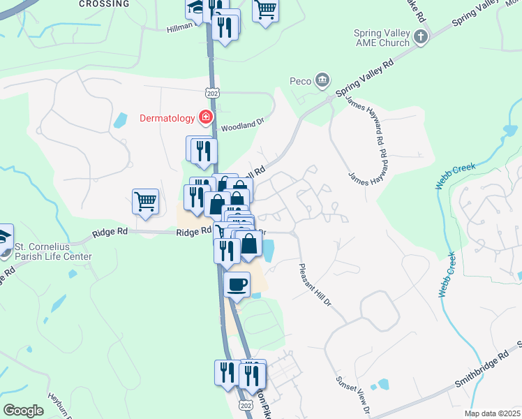 map of restaurants, bars, coffee shops, grocery stores, and more near 706 Meadow Court in Glen Mills