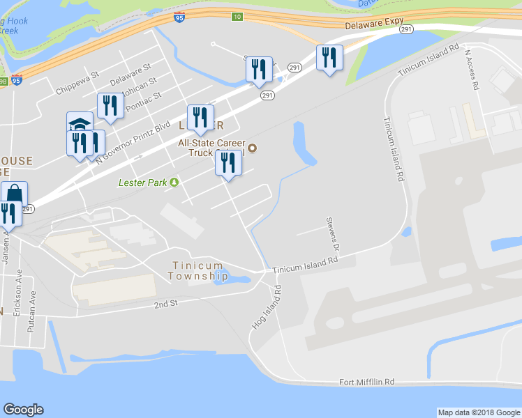 map of restaurants, bars, coffee shops, grocery stores, and more near 433 Iroquois Street in Tinicum Township