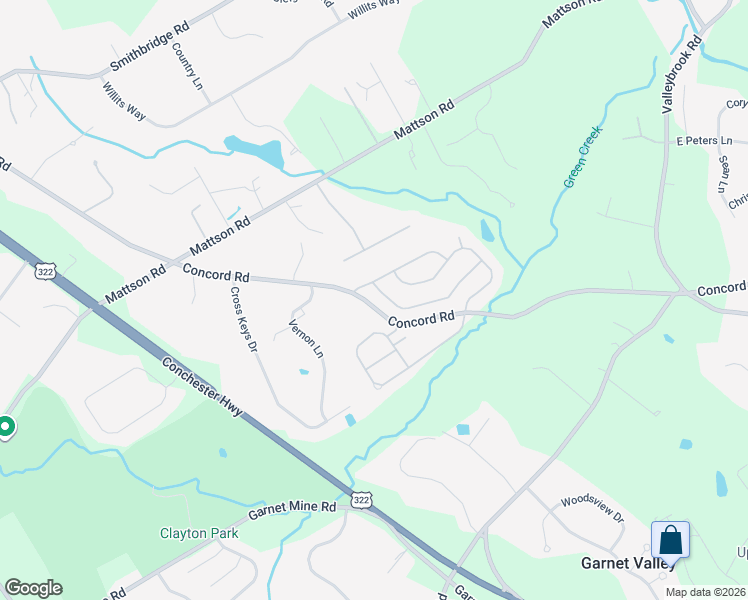 map of restaurants, bars, coffee shops, grocery stores, and more near 12 Cassin Hill Road in Garnet Valley