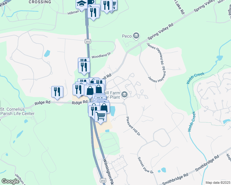 map of restaurants, bars, coffee shops, grocery stores, and more near 706 Meadow Court in Glen Mills