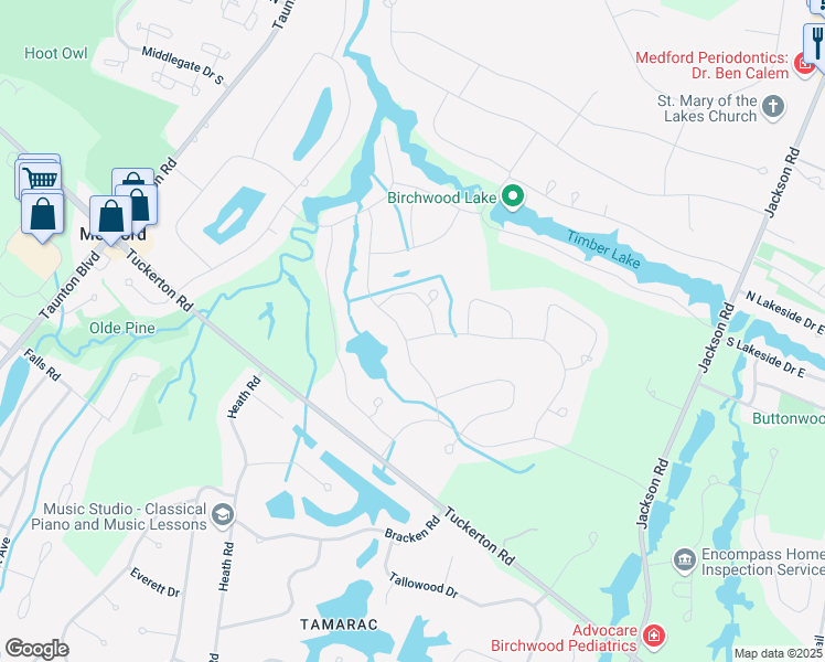 map of restaurants, bars, coffee shops, grocery stores, and more near 11 Friar Tuck Drive in Medford