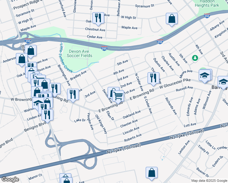 map of restaurants, bars, coffee shops, grocery stores, and more near 324 2nd Avenue in Bellmawr