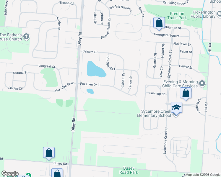 map of restaurants, bars, coffee shops, grocery stores, and more near 169 Fox Glen Dr E in Pickerington