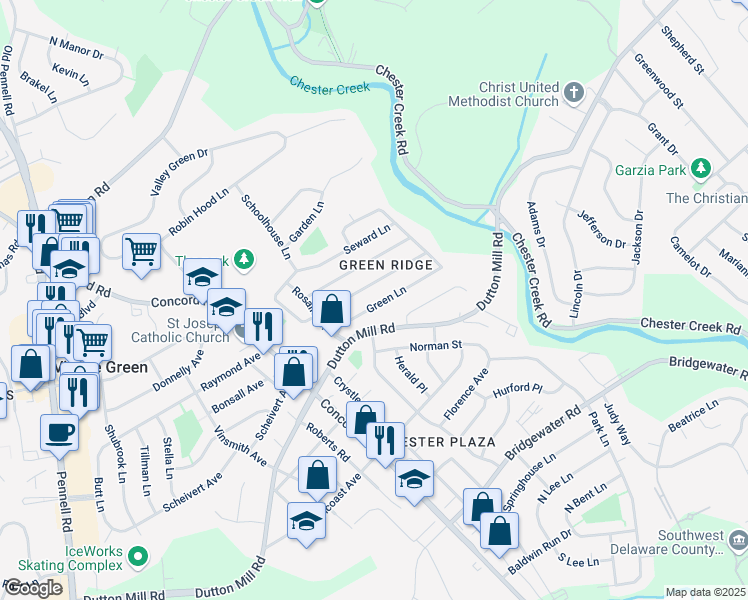 map of restaurants, bars, coffee shops, grocery stores, and more near 21 Green Lane in Aston