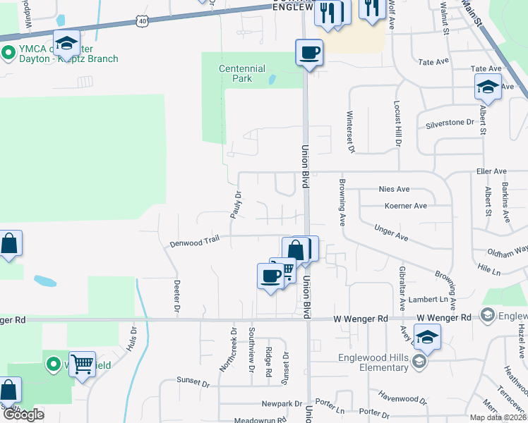 map of restaurants, bars, coffee shops, grocery stores, and more near 701 Union Road in Clayton