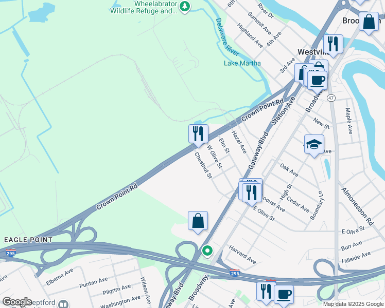 map of restaurants, bars, coffee shops, grocery stores, and more near 327 Chestnut Street in Westville