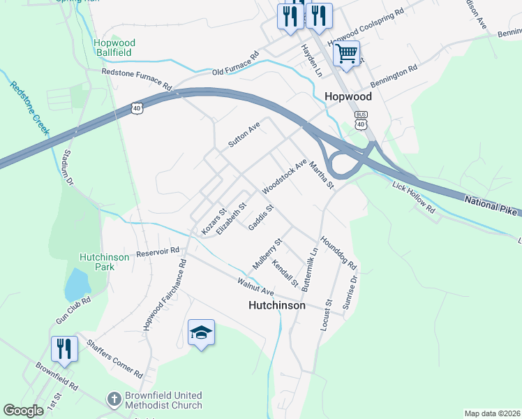 map of restaurants, bars, coffee shops, grocery stores, and more near 4 Gaddis Street in Hopwood