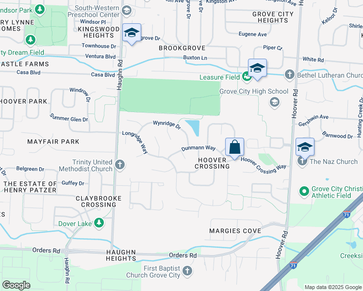 map of restaurants, bars, coffee shops, grocery stores, and more near 4622 Dunmann Way in Grove City