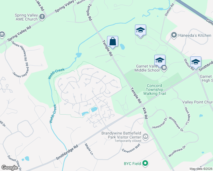 map of restaurants, bars, coffee shops, grocery stores, and more near 500 Hunting Whip Road in Glen Mills