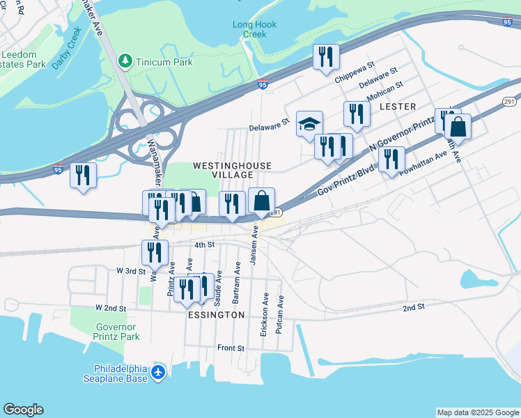 map of restaurants, bars, coffee shops, grocery stores, and more near 514 Jansen Avenue in Delaware County