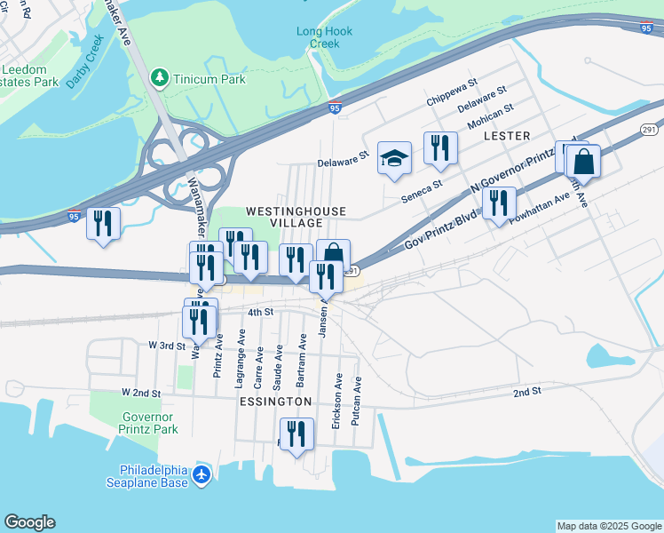 map of restaurants, bars, coffee shops, grocery stores, and more near 514 Jansen Avenue in Delaware County