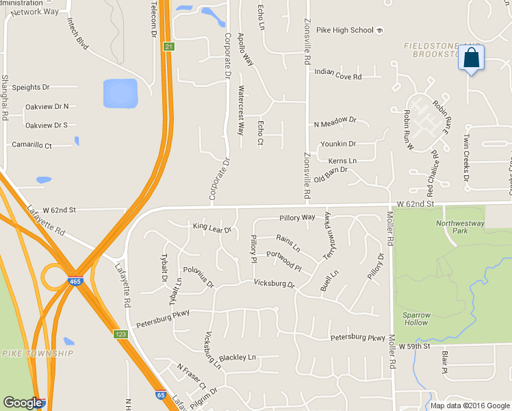 map of restaurants, bars, coffee shops, grocery stores, and more near 5806 West 62nd Street in Indianapolis