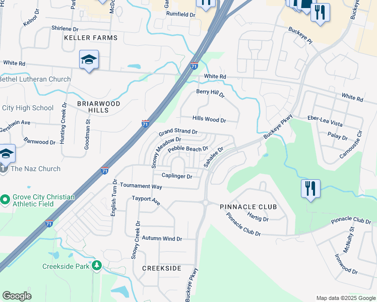 map of restaurants, bars, coffee shops, grocery stores, and more near 4672 Trumhall Drive in Grove City