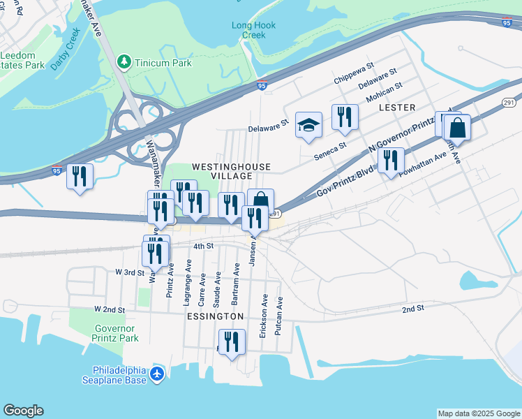 map of restaurants, bars, coffee shops, grocery stores, and more near 516 Jansen Avenue in Essington