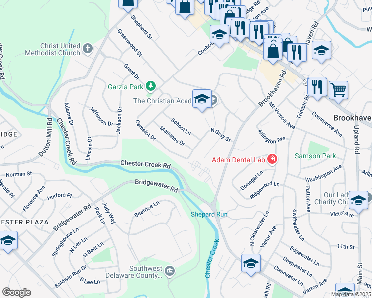 map of restaurants, bars, coffee shops, grocery stores, and more near 4180 Marianne Drive in Brookhaven