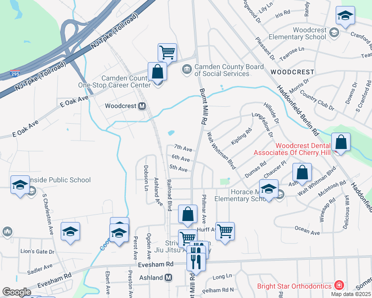 map of restaurants, bars, coffee shops, grocery stores, and more near 7th Avenue in Cherry Hill