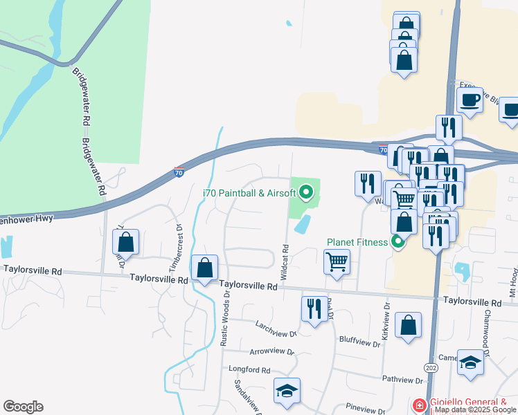 map of restaurants, bars, coffee shops, grocery stores, and more near 4865 Flagstone Court in Dayton