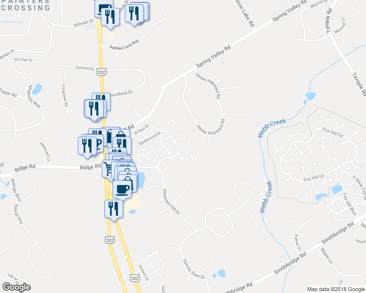 map of restaurants, bars, coffee shops, grocery stores, and more near 3801 Fox Pointe Court in Glen Mills