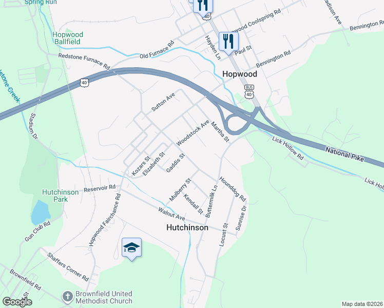 map of restaurants, bars, coffee shops, grocery stores, and more near 134 Redstone Furnace Rd in Hopwood