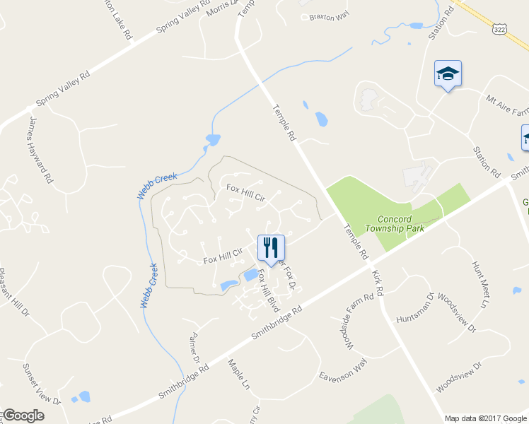 map of restaurants, bars, coffee shops, grocery stores, and more near 603 West Gray Fox Lane in Glen Mills
