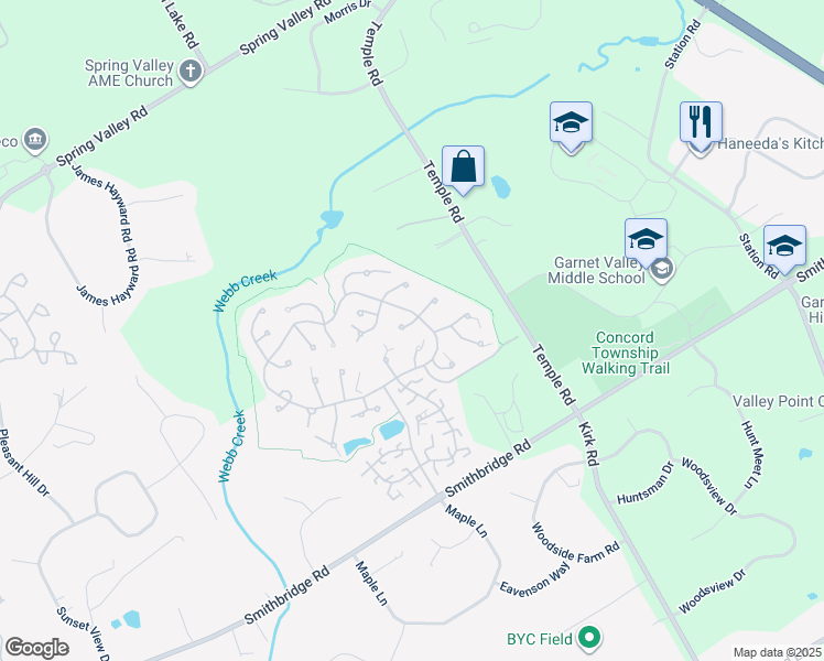 map of restaurants, bars, coffee shops, grocery stores, and more near 603 West Gray Fox Lane in Glen Mills