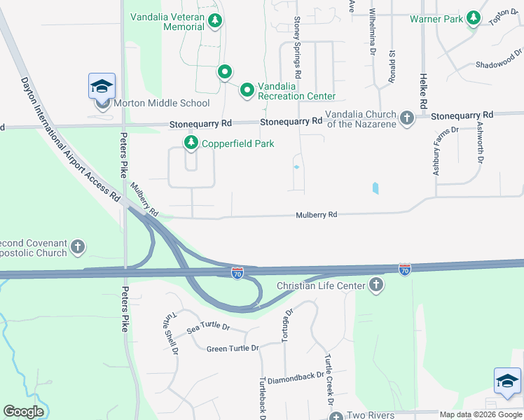 map of restaurants, bars, coffee shops, grocery stores, and more near 3475 Mulberry Road in Dayton