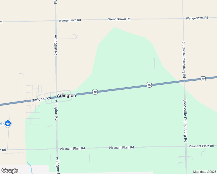 map of restaurants, bars, coffee shops, grocery stores, and more near 8595 National Road in Brookville