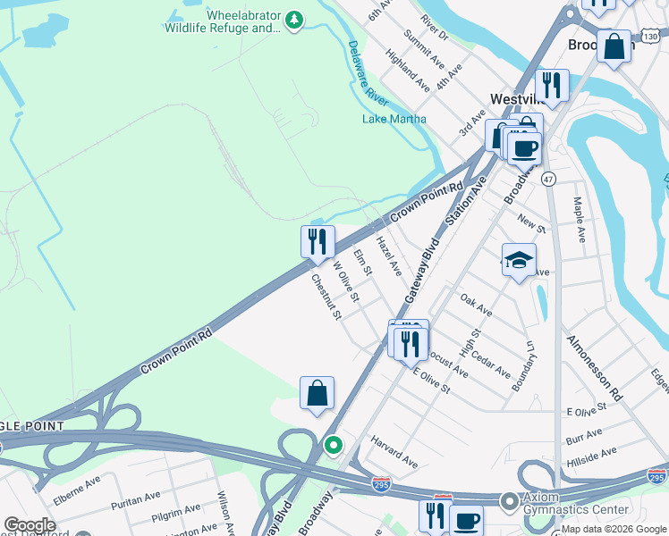 map of restaurants, bars, coffee shops, grocery stores, and more near 327 Chestnut Street in Westville
