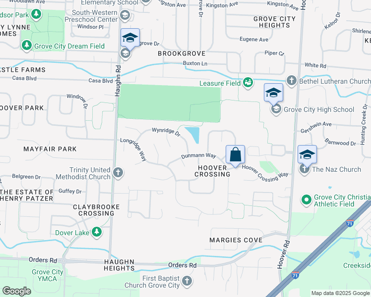 map of restaurants, bars, coffee shops, grocery stores, and more near 4622 Dunmann Way in Grove City