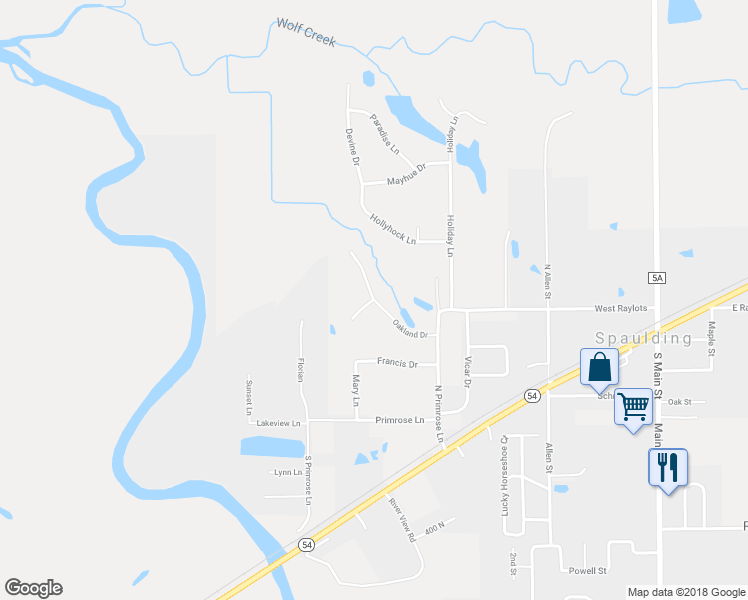 map of restaurants, bars, coffee shops, grocery stores, and more near 57 Oakland Drive in Riverton