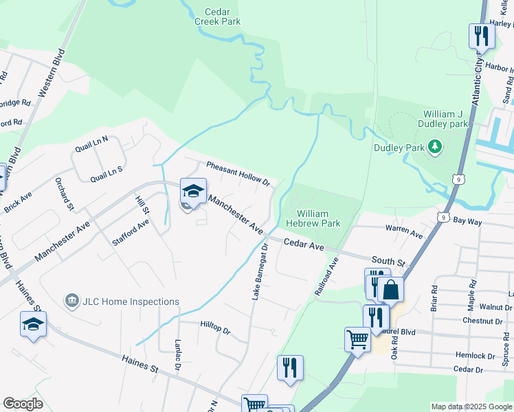 map of restaurants, bars, coffee shops, grocery stores, and more near 204 Plover Court in Lacey Township