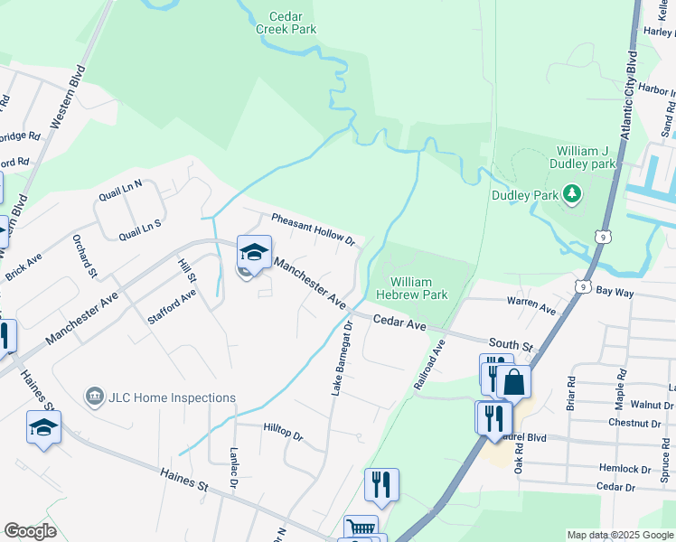 map of restaurants, bars, coffee shops, grocery stores, and more near 204 Plover Court in Lacey Township