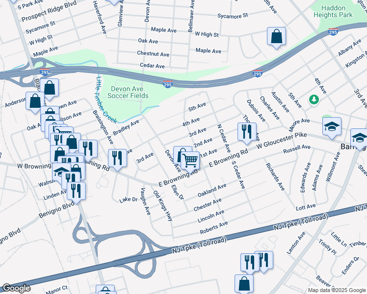 map of restaurants, bars, coffee shops, grocery stores, and more near 324 2nd Avenue in Bellmawr