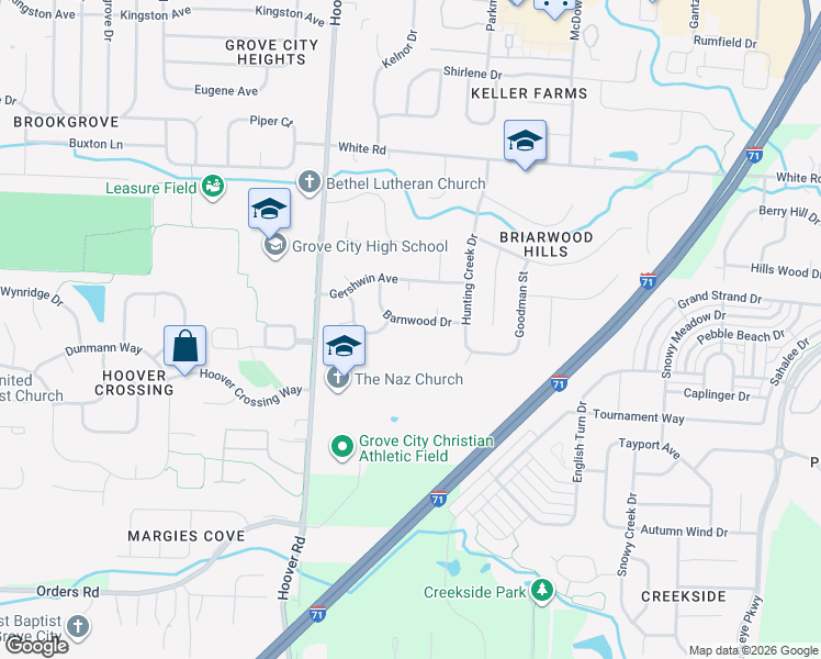 map of restaurants, bars, coffee shops, grocery stores, and more near 4699 Barnwood Drive in Grove City