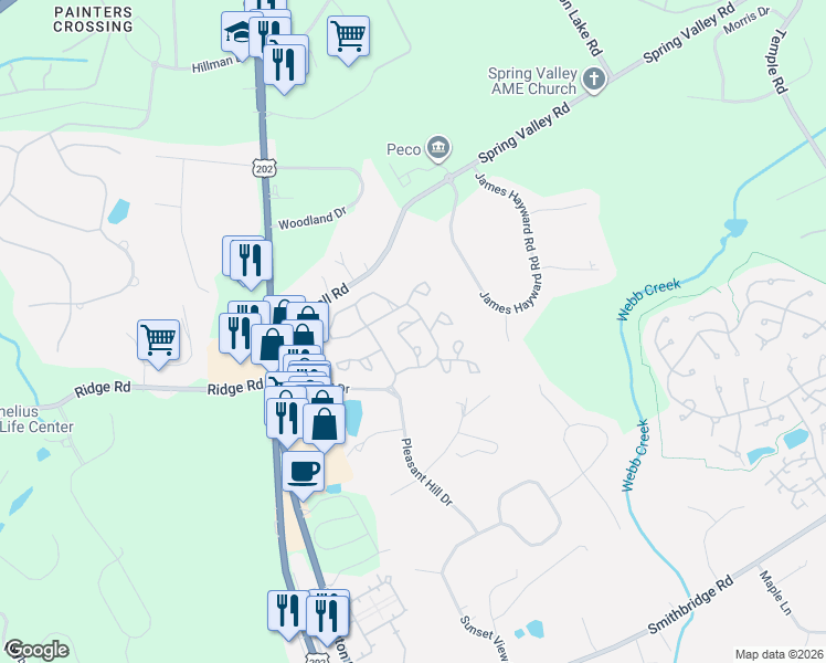 map of restaurants, bars, coffee shops, grocery stores, and more near 3604 Bridlewood Drive in Glen Mills