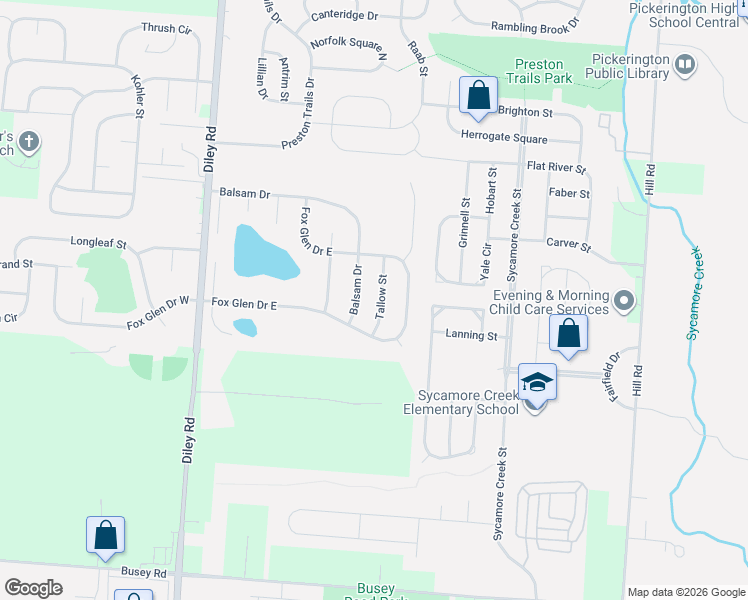 map of restaurants, bars, coffee shops, grocery stores, and more near 108 Tallow Street in Pickerington