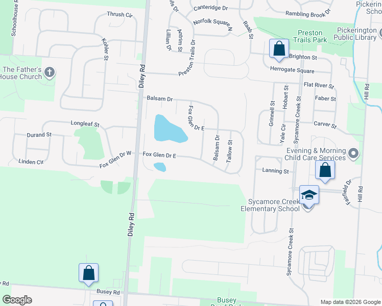 map of restaurants, bars, coffee shops, grocery stores, and more near 169 Fox Glen Drive East in Pickerington