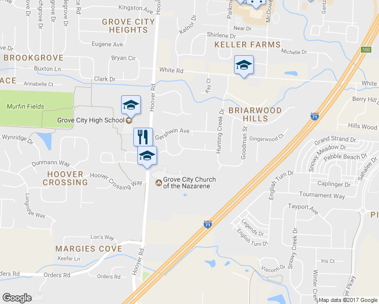 map of restaurants, bars, coffee shops, grocery stores, and more near 4699 Barnwood Drive in Grove City