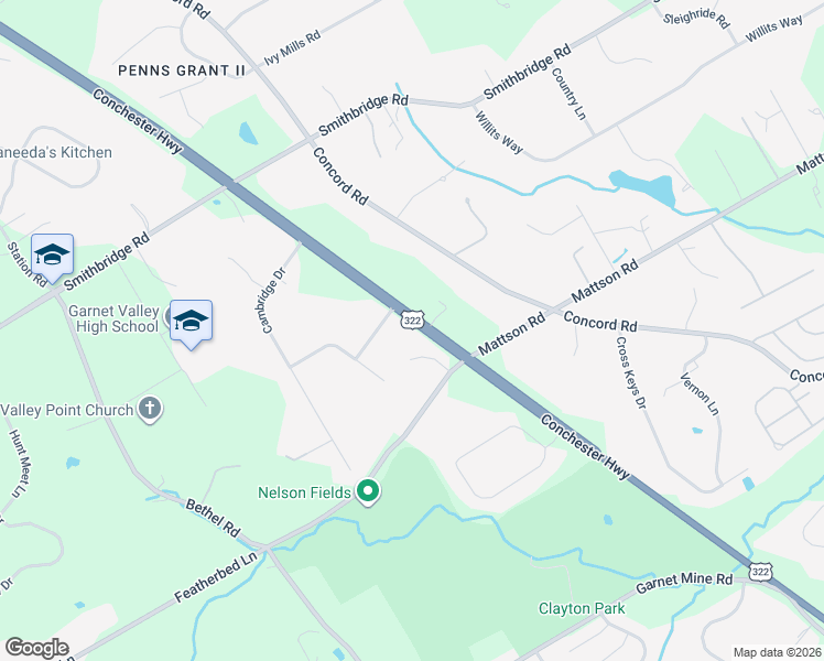 map of restaurants, bars, coffee shops, grocery stores, and more near 421 Featherbed Lane in Glen Mills